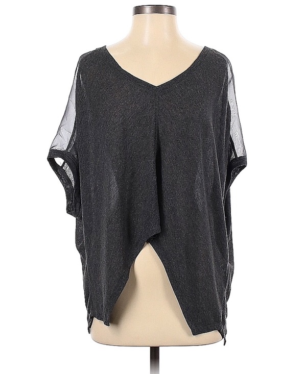 Fate Tops - Fate Charcoal Gray Short Sleeve V-Neck Draped Top